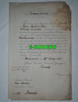 Commissoriale Wrocław Kuria Biskupia XIX w., autograf, Parafia Wojnowice, Bieńkowice pow. Racibórz Woinowitz Bienkowitz