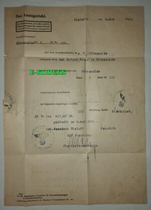 Amtsgericht Glewitz Sąd Gliwice Poczta list E. Mazur Restaurator Malapane Kr. Oppeln Ozimek pow. Opole Böhmswalde / Czechowice / Gliwice