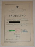 Świadectwo Związek Zawodowy Pracowników Kolejowych R.P. Kurs 1951 autograf Stanisław Stachacz
