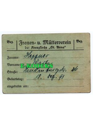 Miechowice Mechtal Bytom 1939/1942 Stowarzyszenie Kobiet i Matek Legitymacja