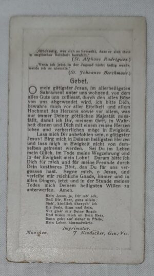Jezus - stary złocony obrazek dewocyjny (1905-1911), Imprimatur, modlitwa
