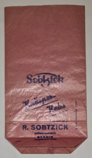 Fabryka słodyczy R. Sobtzick Rybnik okupacja R. Sobczyk torebka firmowa, reklama