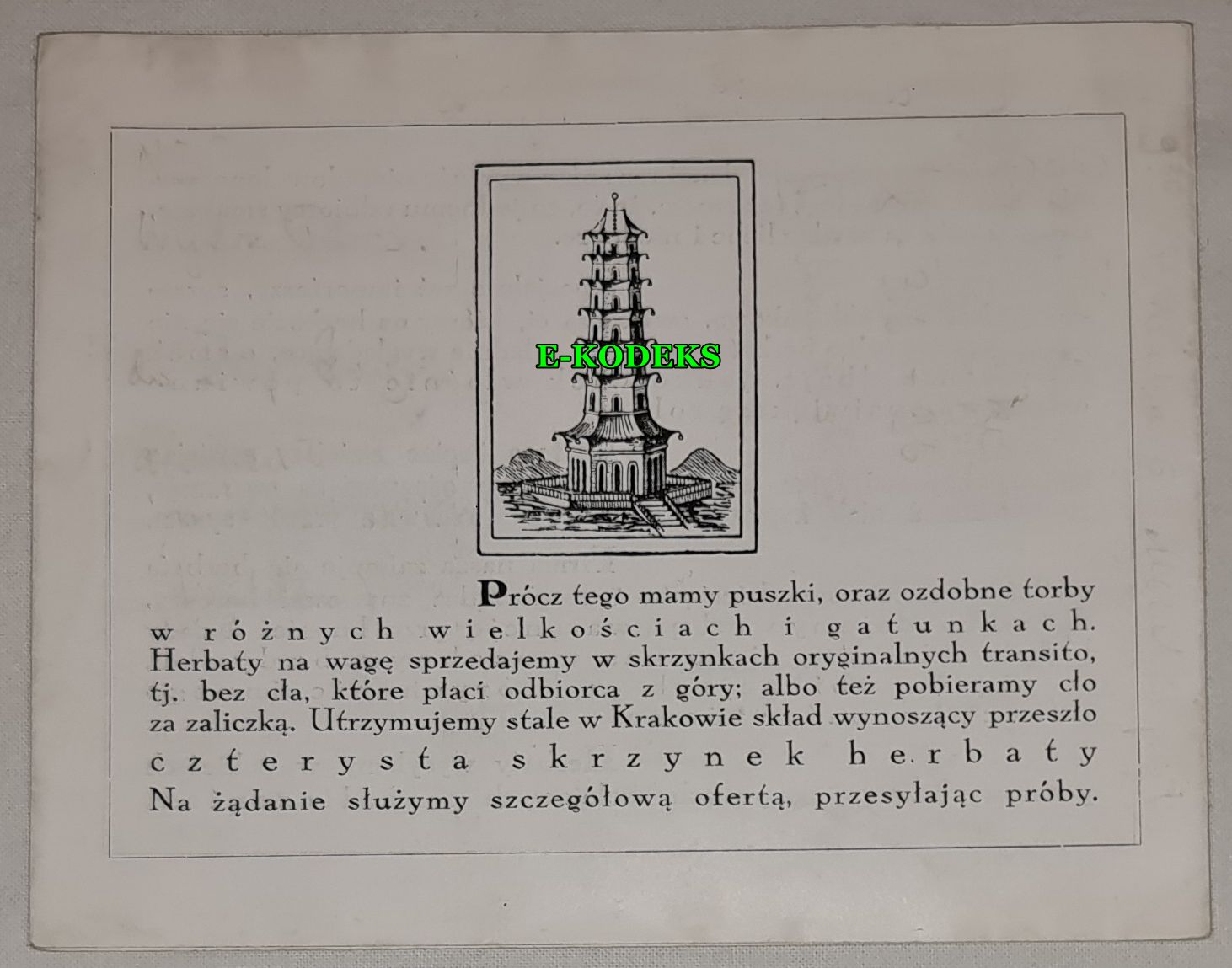 SZARSKI I SYN Kraków Hurtowny cennik herbat - reklama - Judaika - Żydzi