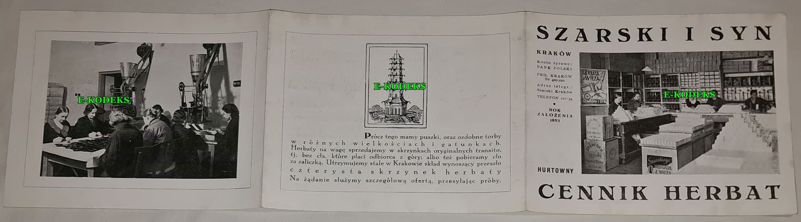 SZARSKI I SYN Kraków Hurtowny cennik herbat - reklama - Judaika - Żydzi