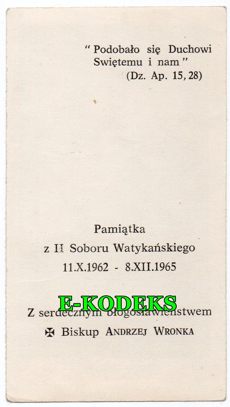 Mater Amabilis / Matka Najmilsza - stary obrazek pamiątkowy Bp Andrzej Wronka Pamiątka II Sobór Watykański 11.X.1962 - 8.XII.1965