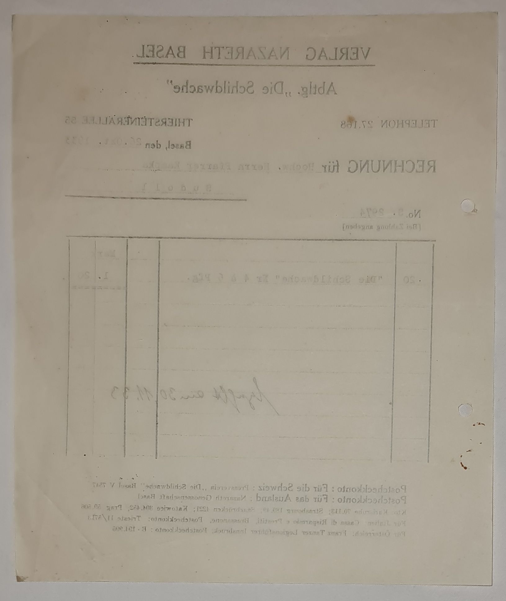 Sudoll Kr. Ratibor Parafia ks. Kampka 1933 Bazylea Szwajcaria / Sudół pow. Racibórz